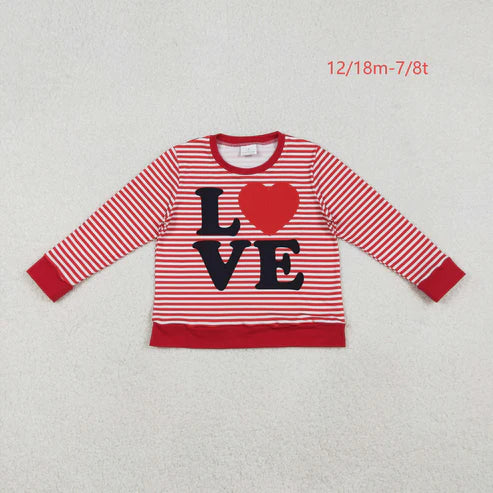 10.30 GT1235 Baby Girls Long Sleeve Red Stripe Love Heart Valentine Tee Shirts Top