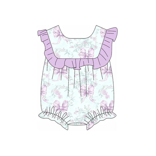 3.15 SR2891 Baby Infant Girls Purple Flowers Flutter Sleeve Rompers preorder
