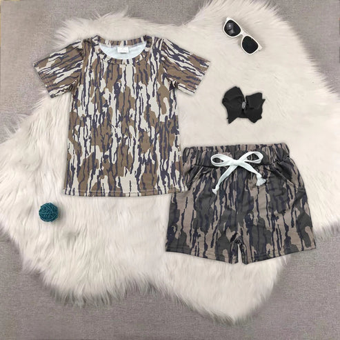 4.29 BT0623+SS0201 Baby Boys Bottomland Camo Shirts Top Pockets Shorts Western Set