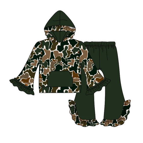 5.30 GLP2031 Baby Girls Dark Brown Camo Hooded Top Bell Pants Clothes Sets Preorder