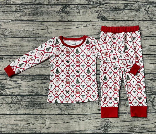 6.14 GLP2391 Baby Girls Long Sleeves Bows Gingerbread Plaid Top Pant Pajamas Set Preorder