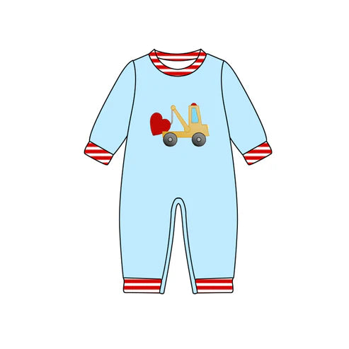 9.30 LR2719 Baby Boys Hearts Excavator Valentine Footie Rompers Preorder