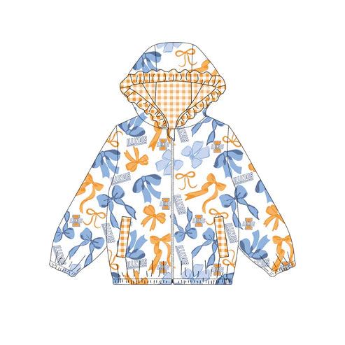 9.9 Custom Moq 5 Baby Girls Orange ILLIONS Team Zipper Hoodies Tops