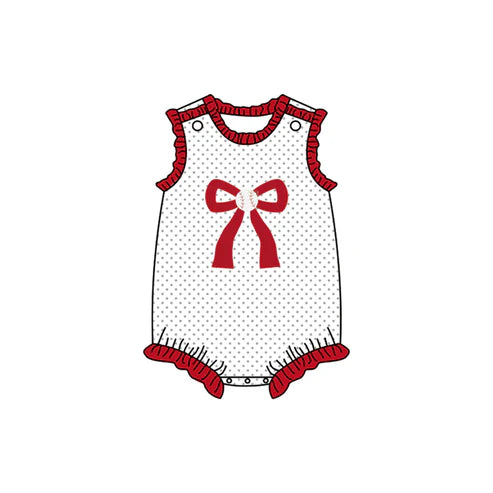 SR2376 Baby Infant Girls Baseball Bow Sleeveless Rompers preorder