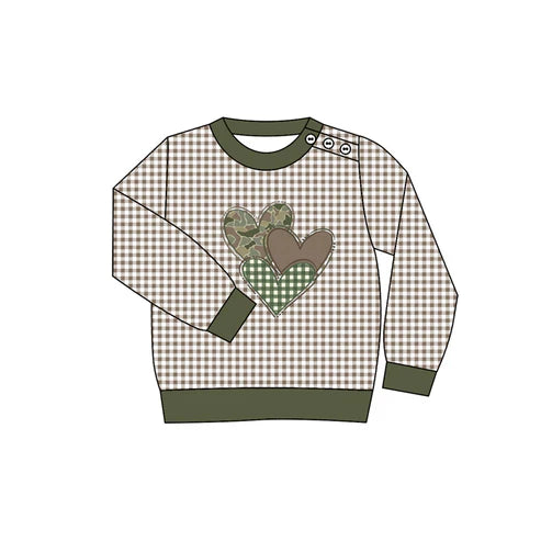 9.19 BT1352 Baby Boys Green Checked Camo Hearts Valentine Tee Shirts Top Preorder