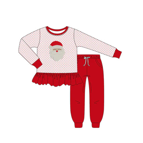 8.16 GLP2708 Baby Girls Red Polka Dots Santa Top Pockets Legging Pant Christmas Set Preorder
