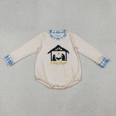 9.24 LR2292 Baby Boys Long Sleeves Jesus Nativity Bummies Romper