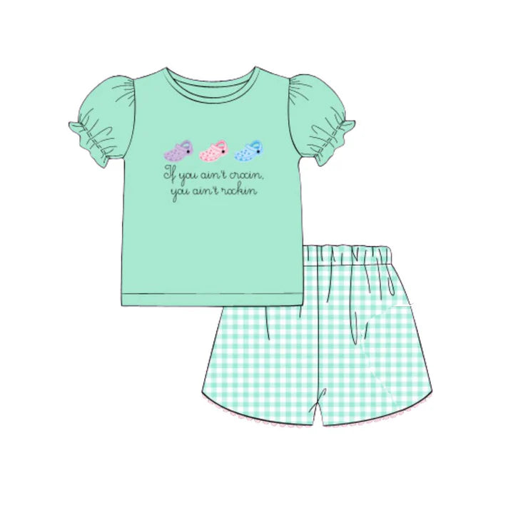 11.27 MOQ：5pcs GSSO2932 pre-order baby girl clothes crocs print toddler girl summer outfit