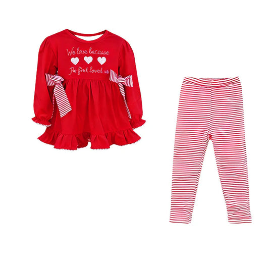 11.12 MOQ：5pcs GLP3133 pre-order toddler girl clothes heart girl Valentine set
