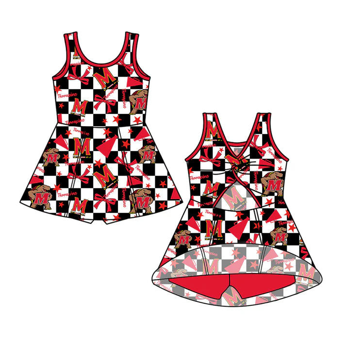 7.8 Custom Moq 3 Baby Girls Sleeveless Terps Plaid Bows ﻿Plaid Shorts Team Knee Length Dresses