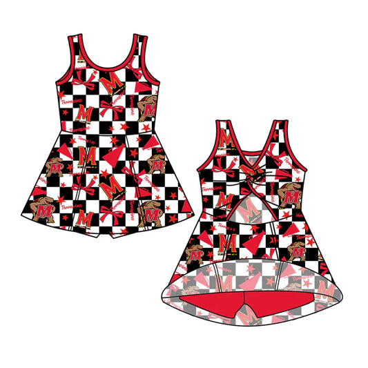 7.8 Custom Moq 3 Baby Girls Sleeveless Terps Plaid Bows ﻿Plaid Shorts Team Knee Length Dresses