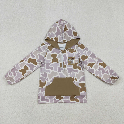 10.9  BT1302 Baby Boys Lavender Camo Long Sleeves Dog Duck Pocket Zipper Western Hoodies