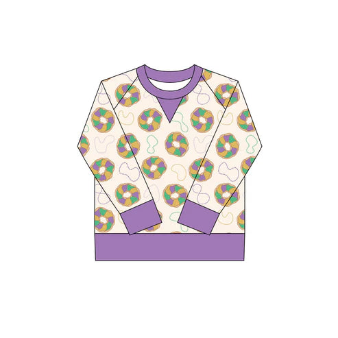10.6 GT1266 Baby Girls Mardigras Donuts Plaid Long Sleeve Yoga Tee Shirts Top Preorder
