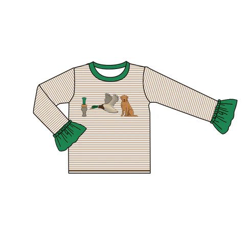 5.26 GT0769 Baby Girls Stripes Hunting Duck Dog Long Sleeve Tee Shirts Tops Preorder