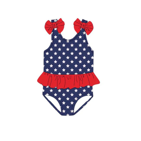 L-3.6 S0530 Baby Girls 4th Of July Stars One Piece Swimsuits Preorder
