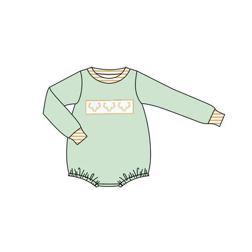 7.29 LR2453 Baby Boys Aqua Long Sleeves Deer Print Rompers Preorder