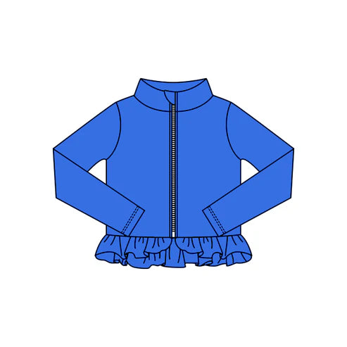 10.24  GT1335 Baby Girls Hot Blue Ruffle Yoga Zipper Jackets Top Preorder