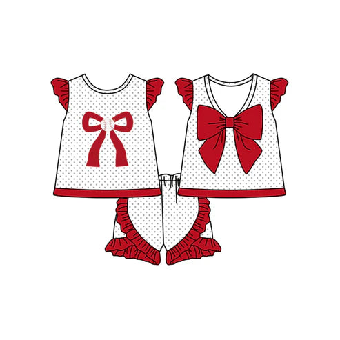 GSSO1698 Baby Girls Baseball Bow Tunic Ruffle Shorts Clothes Sets Preorder