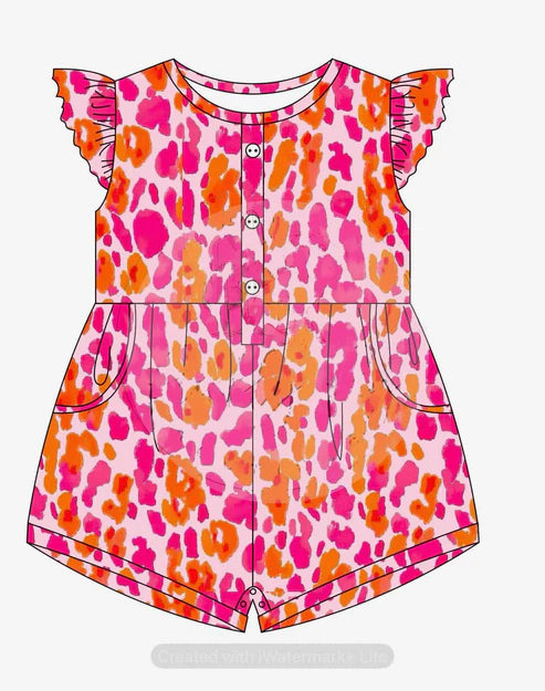 SR2887 Baby Girls Pink Leopard Pockets Shorts Jumpsuits preordereorder