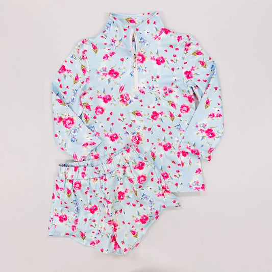 11.20 MOQ：5pcs GLS0061 pre-order toddler girl clothes floral girl yoga summer set