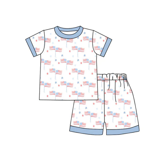 L-3.4 BSSO1301 Baby Boys Flag Bows Stars Shirt Shorts Pajamas Clothes Sets Preorder