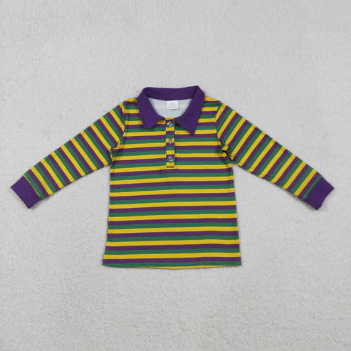 12.3 BT1358 Baby Boys Purple Yellow Green Stripe Mardigras Button Polo Shirts Top