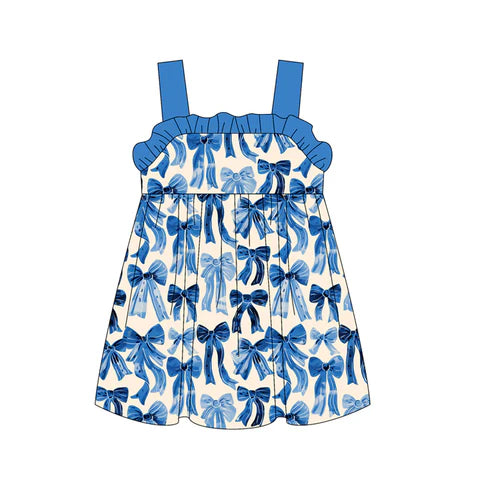 3.22  GSD2191 Baby Girls Blue Strap Bows Plaid Knee Length Dresses Preorder