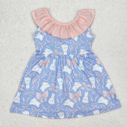 3.15 GSD1829 Baby Girls Easter Rabbits Bows Knee Length Dress