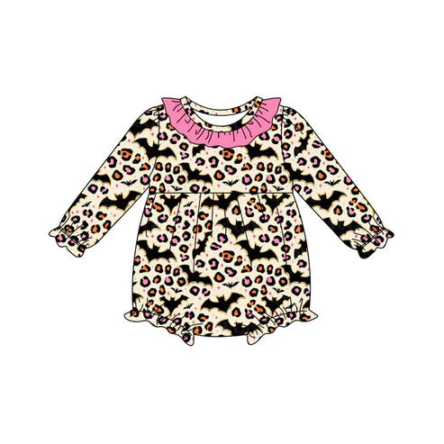 7.26 LR2473 Baby Girls Long Sleeves Leopard Bats Ruffle Rompers Preorder