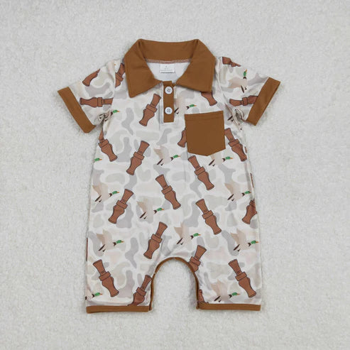 L-3.8 SR2464 Baby Infant Boys Duck Call Camouflage Pocket Romper