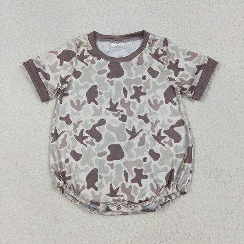 7.1 SR3141 Baby Boys Short Sleeves Khaki Ducks Camo Romper