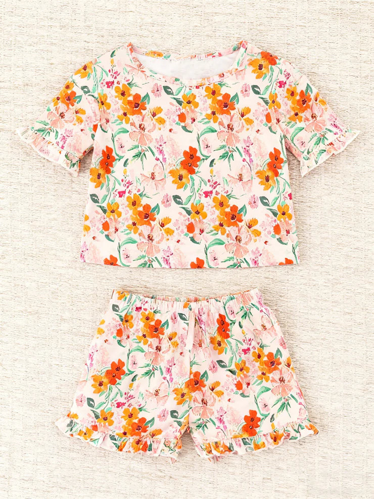 11.27 MOQ：5pcs GSSO2935 pre-order baby girl clothes flower print toddler girl summer outfit