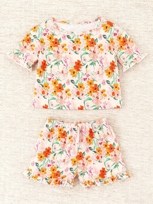 11.27 MOQ:5pcs GSSO2935 pre-order baby girl clothes flower print toddler girl summer outfit
