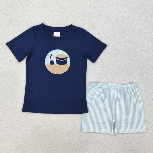 L-3.1 BSSO1193 Baby Boys Navy Beach Shirt Shorts Clothes Set