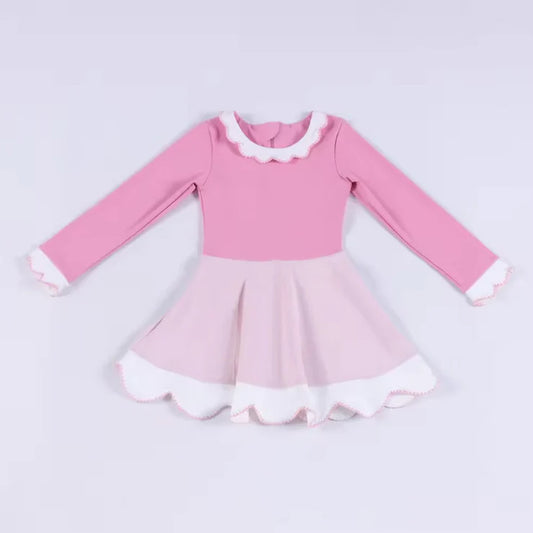 11.22 MOQ:5pcs GLD1522 pre-order toddler girl clothes pink print girl winter yoga dress