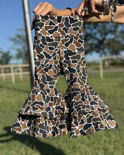 10.2 P0887 Baby Girls Dark Brown Camo Yoga Bell Bottom Pants Preorder