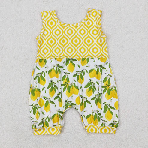 3.29 SR2676 Baby Infant Girls Lemon Leaves Sleeveless Romper