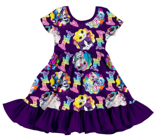 5.12 Girl cartoon purple lace short sleeve dress