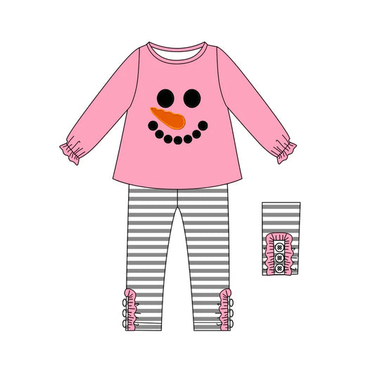 8.23 GLP2728 Baby Girls Pink Snowmen Tunic Stripe Leggings Pant Christmas Set Preorder