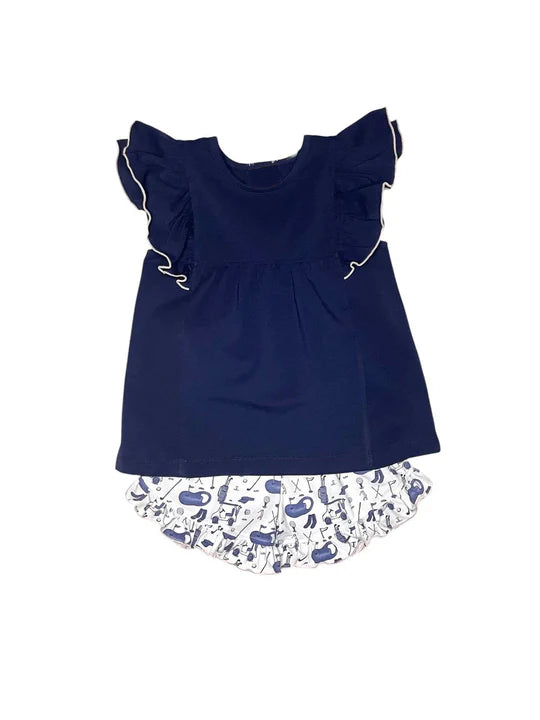 12.6 MOQ：5pcs GSSO2969 pre-order baby girl clothes golf print toddler girl summer outfit