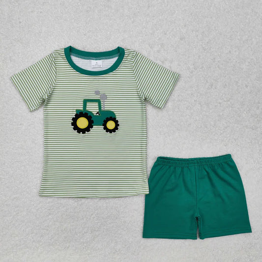 BSSO1184 Baby Boys Green Truck Farm Shirts Shorts Clothes Set