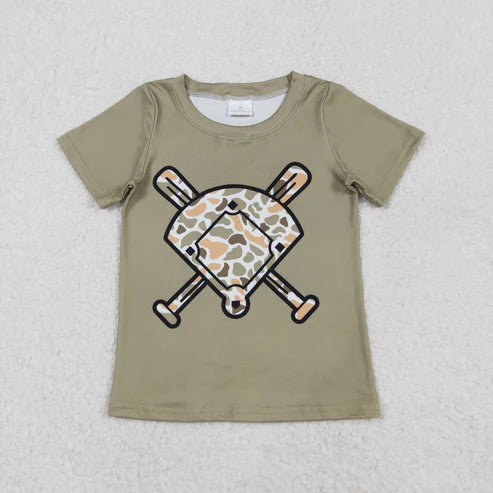 11.18 BT1423 Baby Boys Short Sleeve Green Orange Camo Baseballs Team T-shirts Top