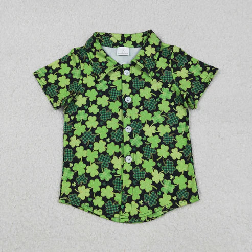 12.8 BT1455 Baby Boys Green Clovers Button St Patrick Shirts Top