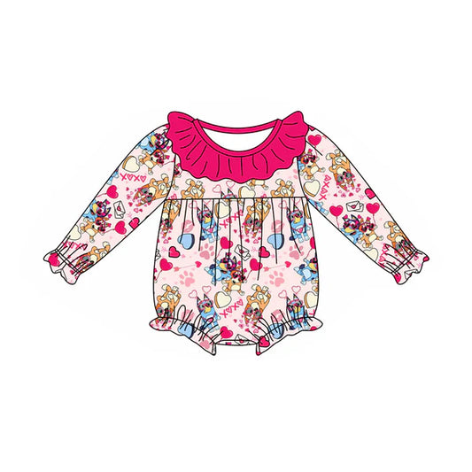 5.27 LR1935 Baby Infant Girls Valentines Pink Dogs Long Sleeve Rompers preorder