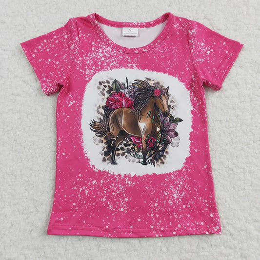 GT0122 Girl Pink Tie Dye Horse Shirts