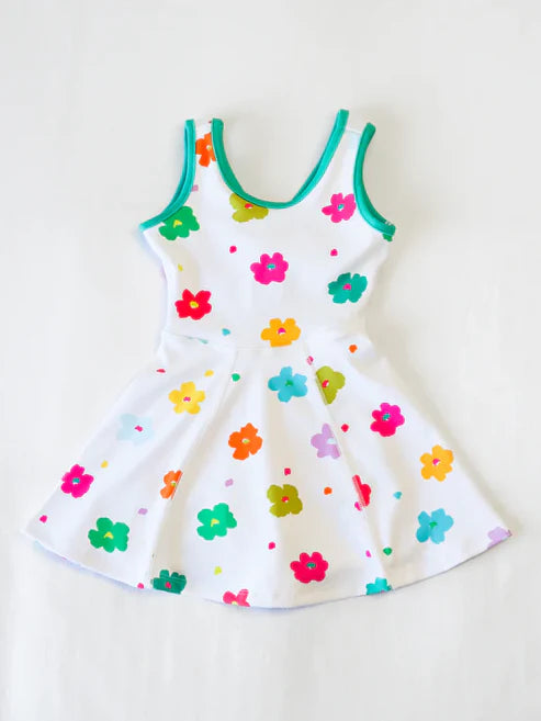 4.3 GSD2346 Baby Girls Sleeveless Colorful Flowers Yoga Knee Length Dresses Preorder