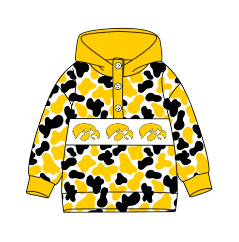 10.15 Custom Moq 8 Baby Boys Black Yellow Camo Angels Team Button Hoodies Top