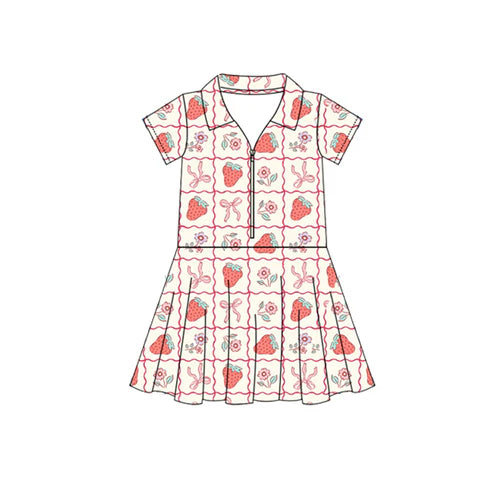 4.17 GSD2407 Baby Girls Short Sleeves Bows Strawberry Zipper Knee Length Dresses Preorder