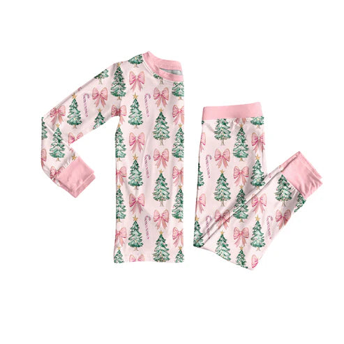 6.6 GLP2423 Baby Girls Pink Long Sleeves Bows Trees Top Pant Pajamas Set Preorde