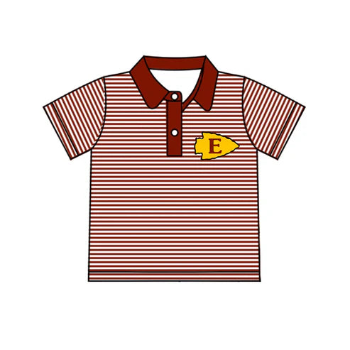 7.4 Custom Moq 3 Baby Boys Wine Red Stripes Short Sleeve Pullovers Tee Shirts Tops